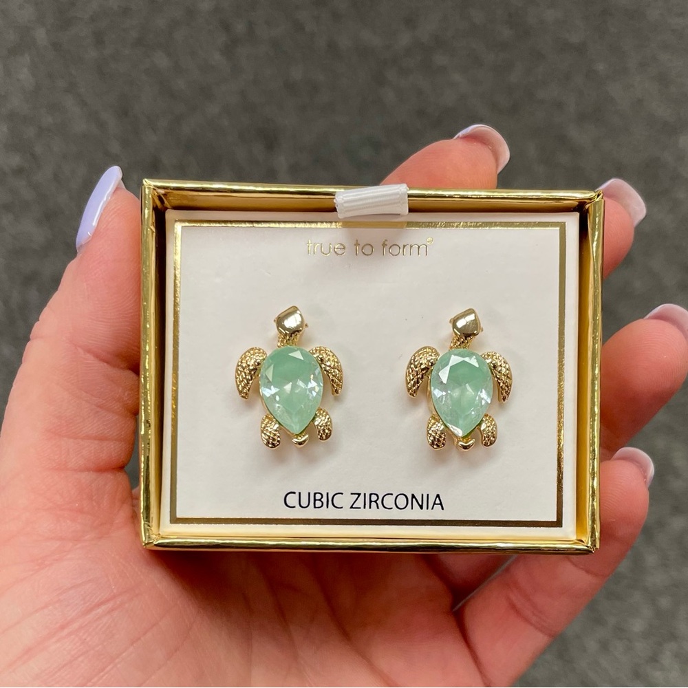 Gold and Green Turtle Earrings
